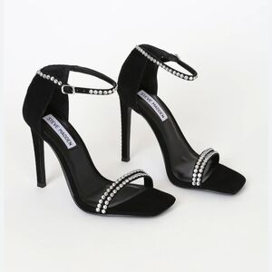 Steve Madden Black Heeled Sandals with Rhinestone Accents